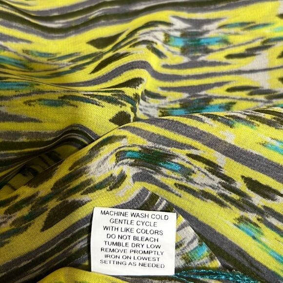 Notations cardigan semi-sheer yellow green brown geometric Small FIRM on PRICE - Picture 8 of 8